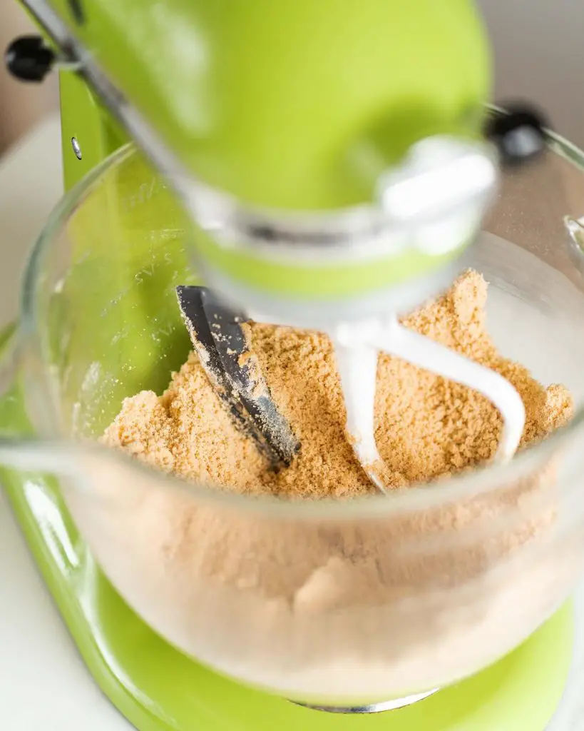 Beat your dry ingredients together until your mixture resembles damp sand.