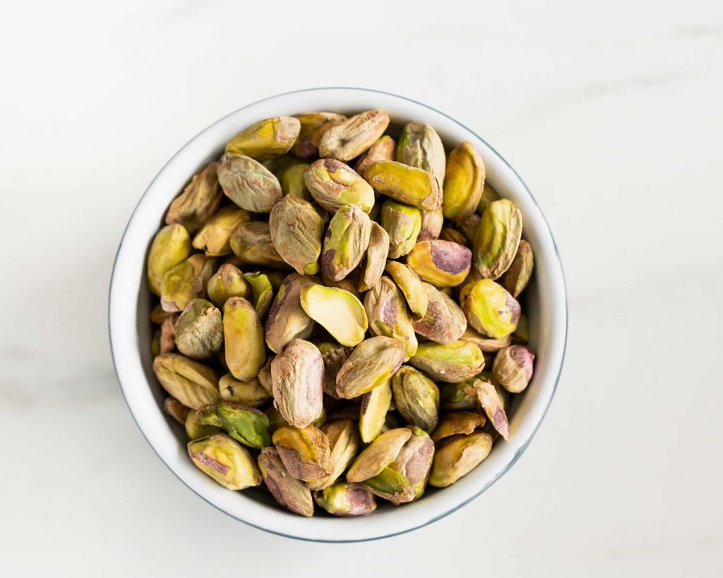 Pistachios shelled and ready to be blitzed. Recipe by movers and bakers