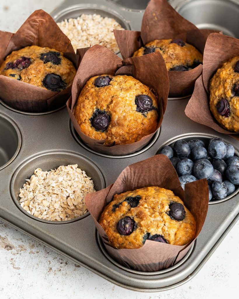 Blueberry banana oatmeal muffins. Recipe by movers and bakers