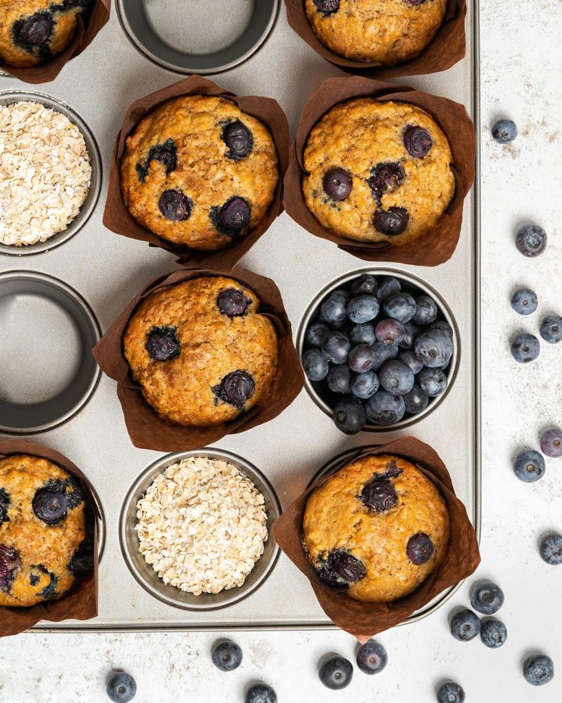 Blueberry banana oatmeal muffins. Recipe by movers and bakers