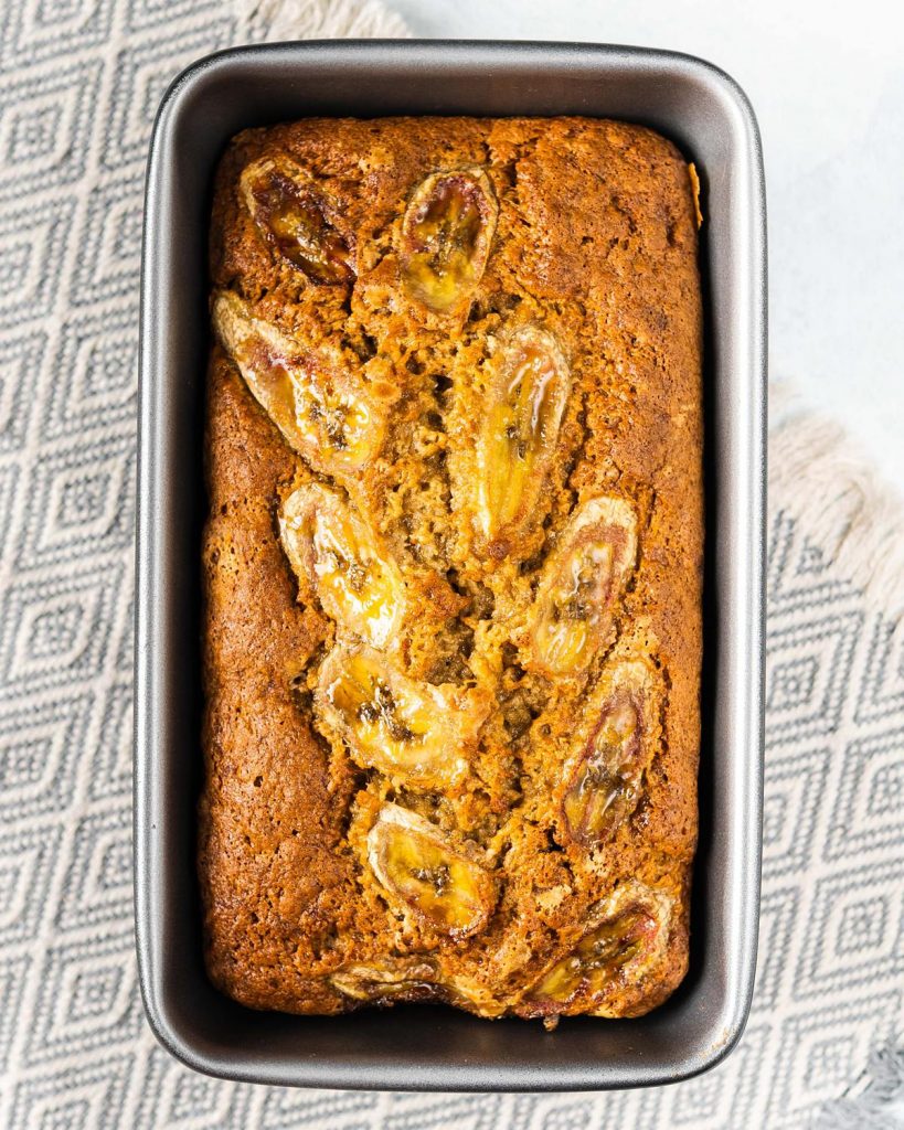 4 ingredient banana bread. A moist and delicious banana bread made with just four basic ingredients, perfect for using up overripe bananas and baking with kids! Recipe by movers and bakers