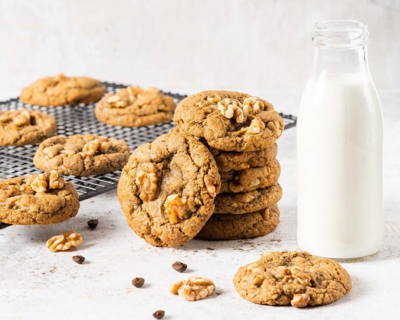 My coffee walnut cookies are packed with delicious coffee and earthy walnuts in a satisfyingly chewy cookie. Perfect for coffee lovers everywhere! Recipe by movers and bakers