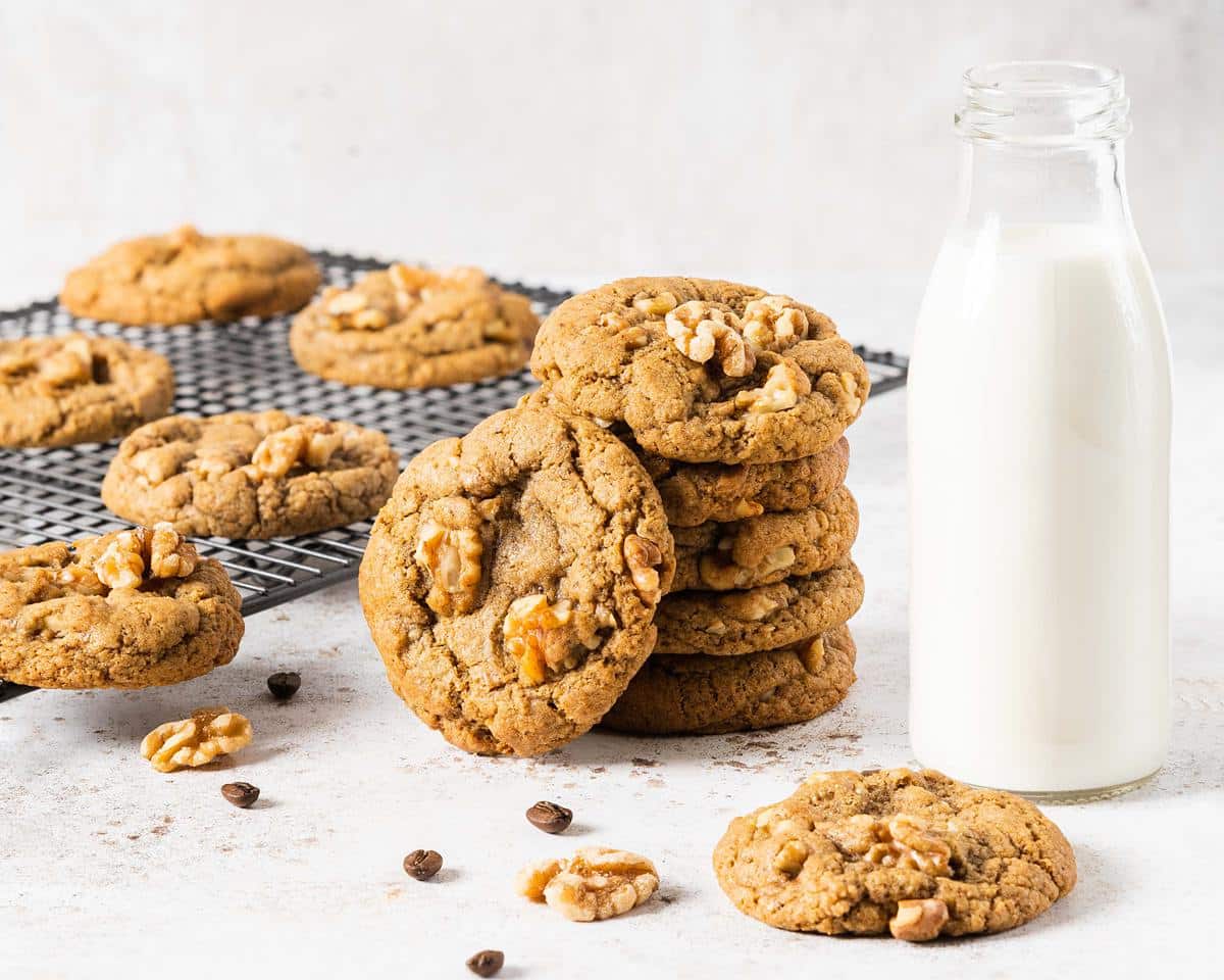 My coffee walnut cookies are packed with delicious coffee and earthy walnuts in a satisfyingly chewy cookie. Perfect for coffee lovers everywhere! Recipe by movers and bakers