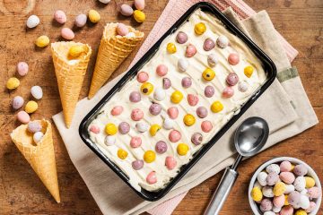 Mini egg ice cream. An easy, 4 ingredient no churn ice cream. Perfect Easter treat for all the family! Recipe by movers and bakers