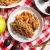 Plum and apple crumble. Hearty, cosy and so simple to make, my plum and apple crumble will warm your belly and satisfy your tastebuds! A firm family favourite! Recipe by movers and bakers