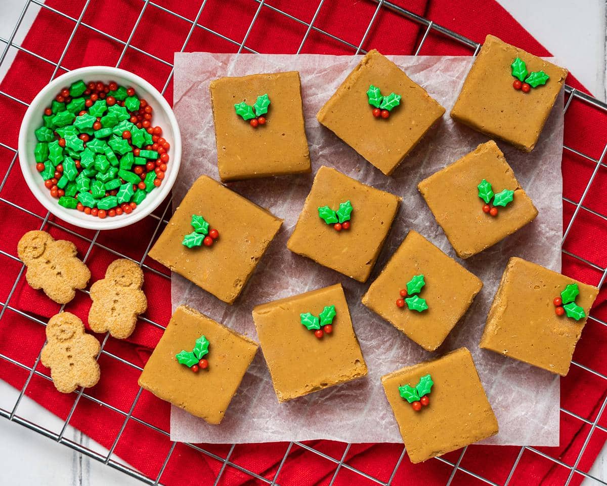 My gingerbread fudge is a festive delight! It is melt-in-your-mouth smooth and creamy, and packed with plenty of delicious spices perfectly reminiscent of the holiday favourite! Recipe by movers and bakers