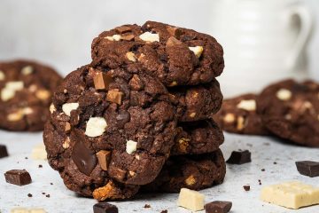 My triple chocolate cookies are chunky and chewy, packed with plenty of milk, dark and white chocolate chunks. Make these for the chocoholics in your world and they will love you FOREVER! Recipe by movers and bakers