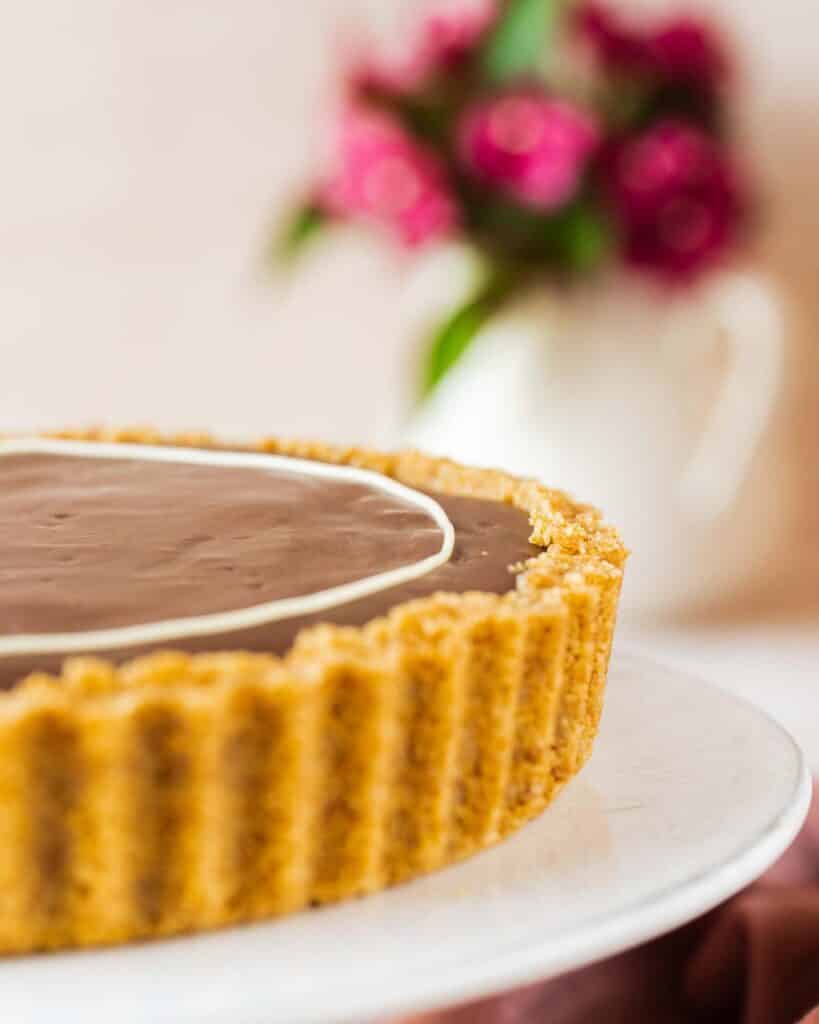Decorate how you wish! I drizzled a halo of melted white chocolate near the edge...