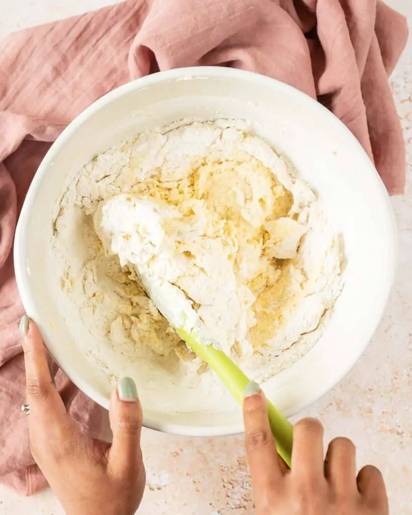 Folding in the dry ingredients gently...