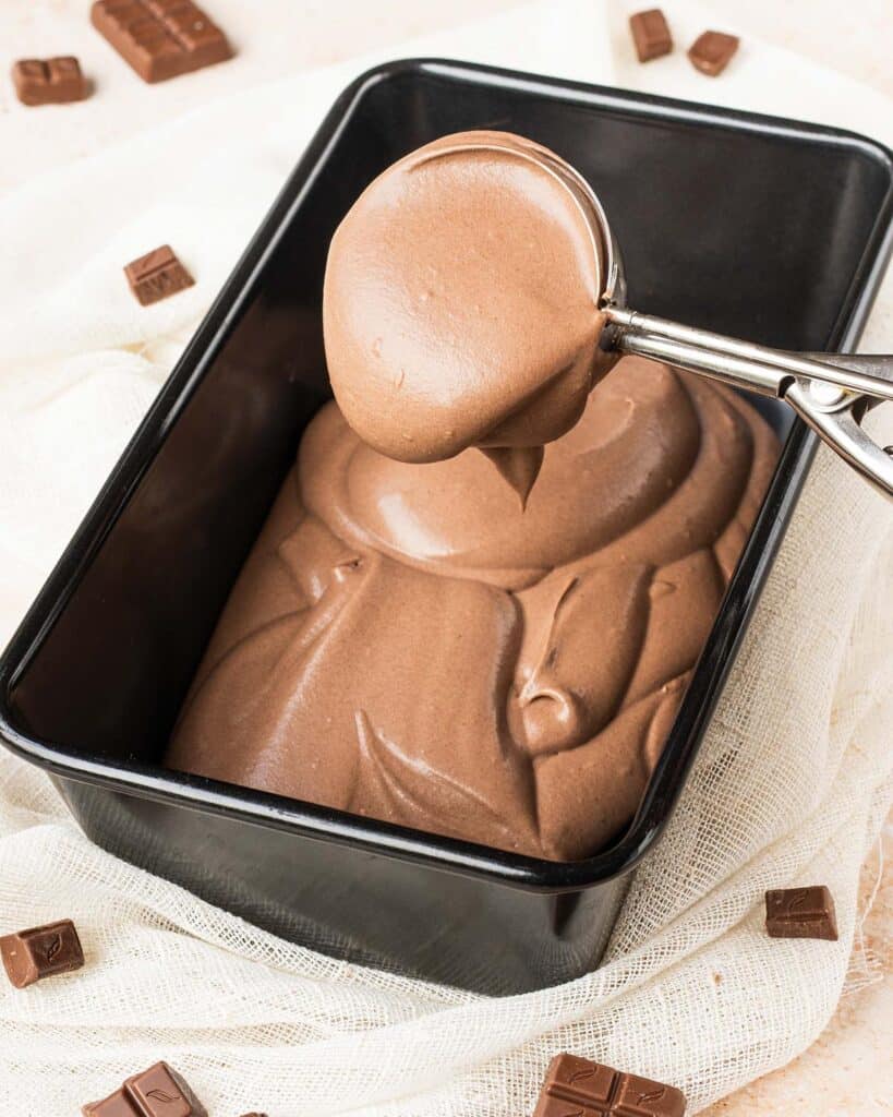 Place a third of the ice cream mixture in the freezer safe container...
