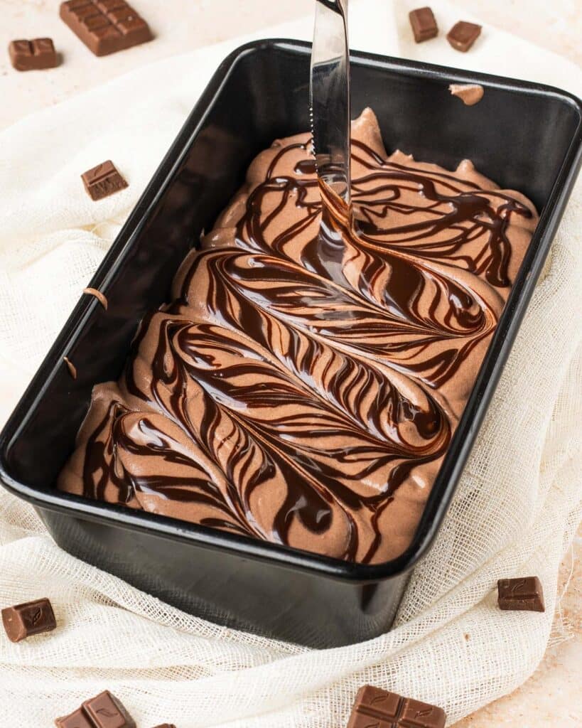 And swirling into a pretty pattern before repeating the layers. Recipe by movers and bakers