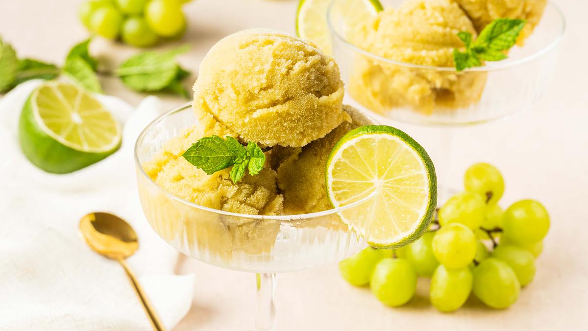 Easy mojito grape sorbet. Bright, zingy, refreshing and perfect for summer gatherings and bbqs. Recipe by movers and bakers