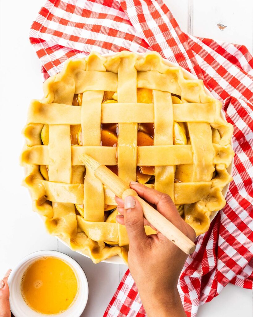 Brushing the pastry with an egg wash...