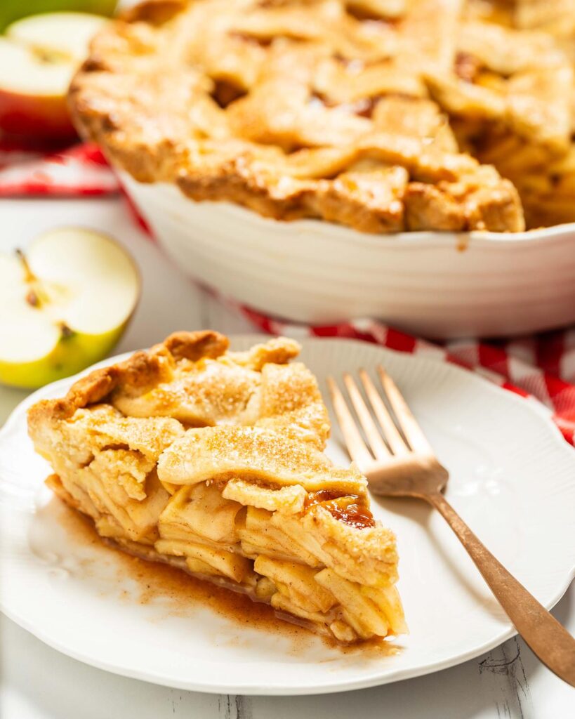 My apple pie is hearty, homely and always a popular dessert. Buttery shortcrust pastry filled with sweetly spiced apple filling topped with an adorable golden lattice crust. Recipe by movers and bakers.