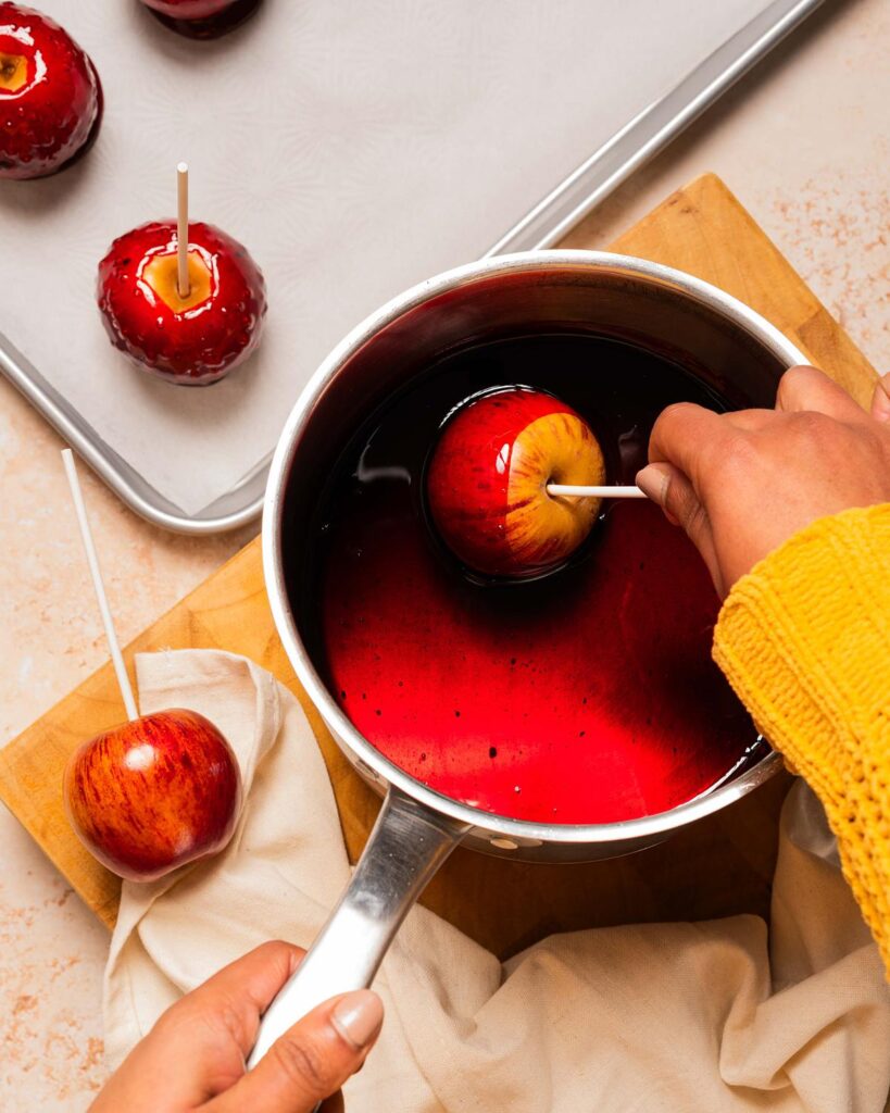Tip the pan, then swirl the apple in carefully...