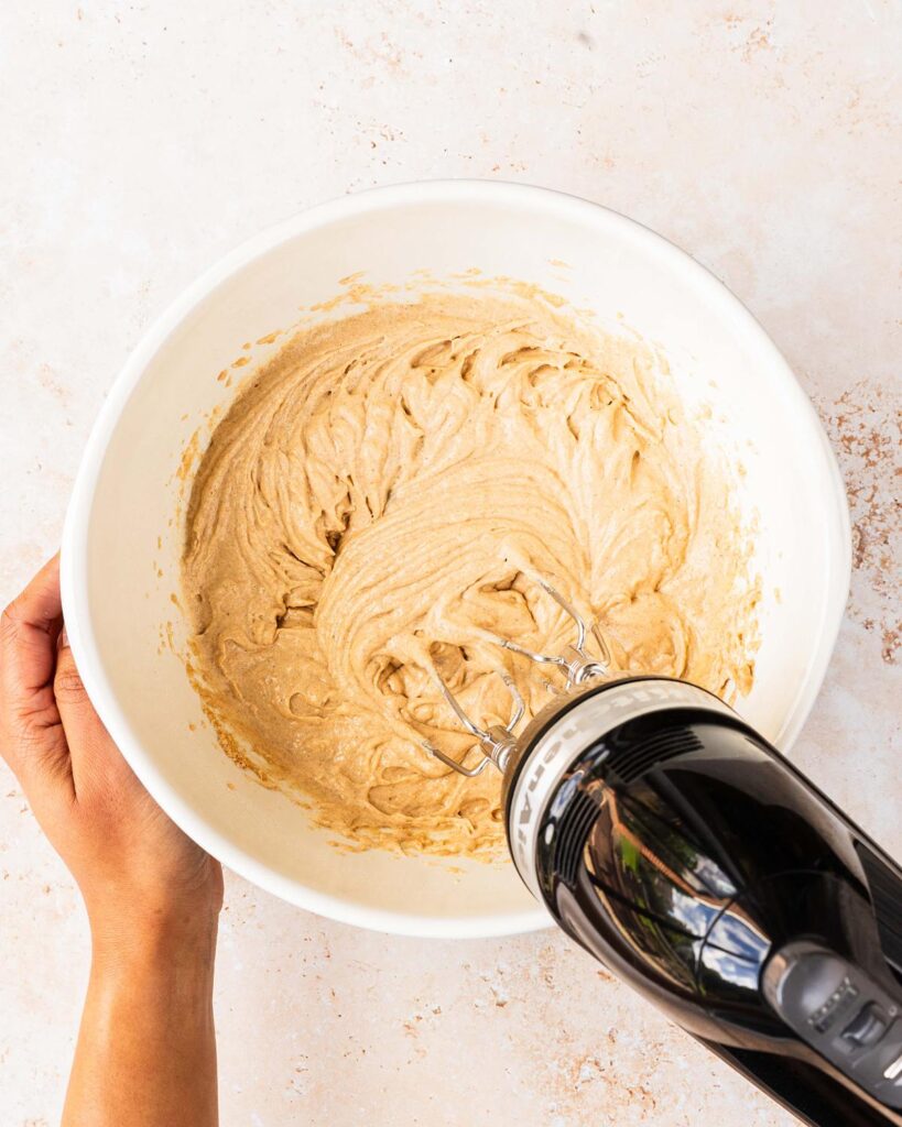 Before beating in the wet and mixing until smooth and pale. Recipe by movers and bakers
