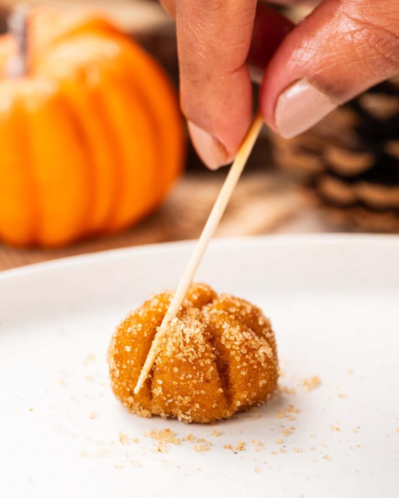 Before making indents with a toothpick to represent the pumpkin...