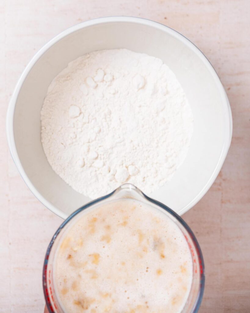 Tip the wet mixture into the dry...