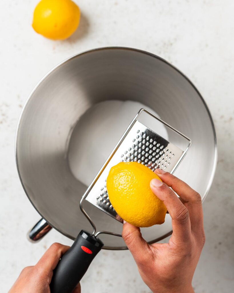 Zest the lemon in with the sugar and rub together...