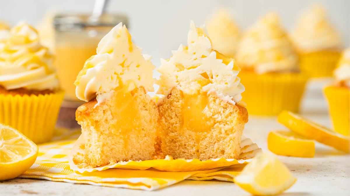 Lemon Curd Cupcakes with Lemon curd drizzle and Lemon buttercream