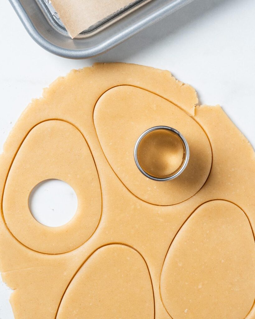 And a yolk hole for half the egg-shaped cutouts. Recipe by movers and bakers
