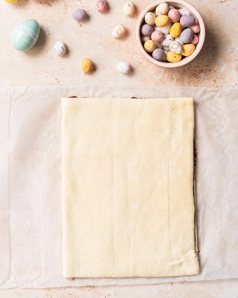 Before folding the uncovered half over in a book fold. Recipe by movers and bakers