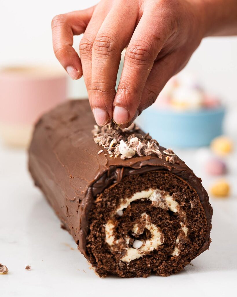 Before decorating with a mix of crushed mini eggs...