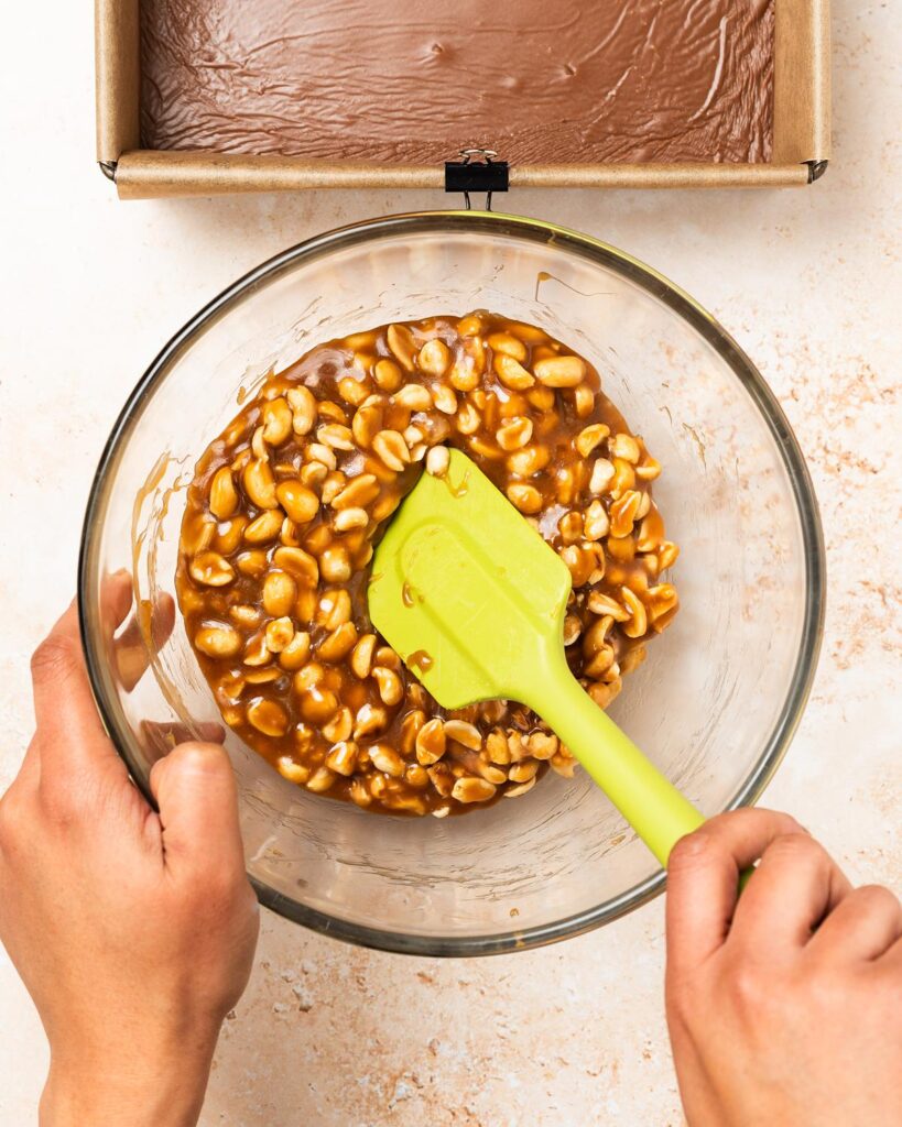 Melt the caramels before stirring in the peanuts...