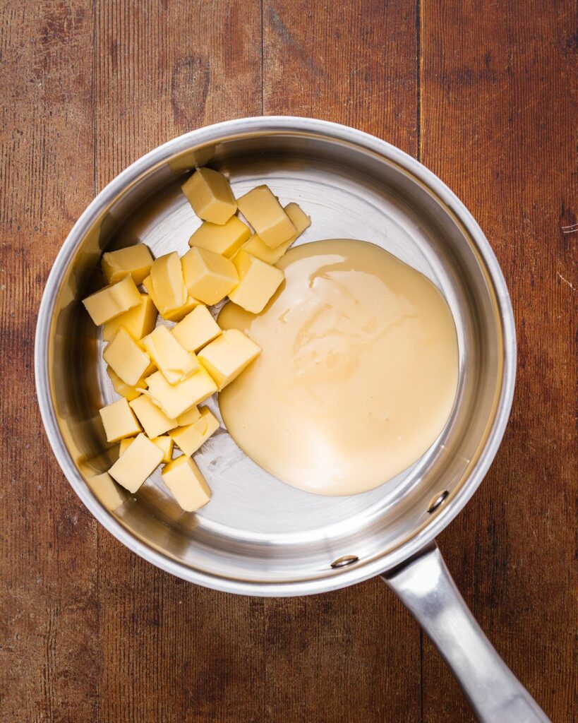 Melt the butter and condensed milk together first...