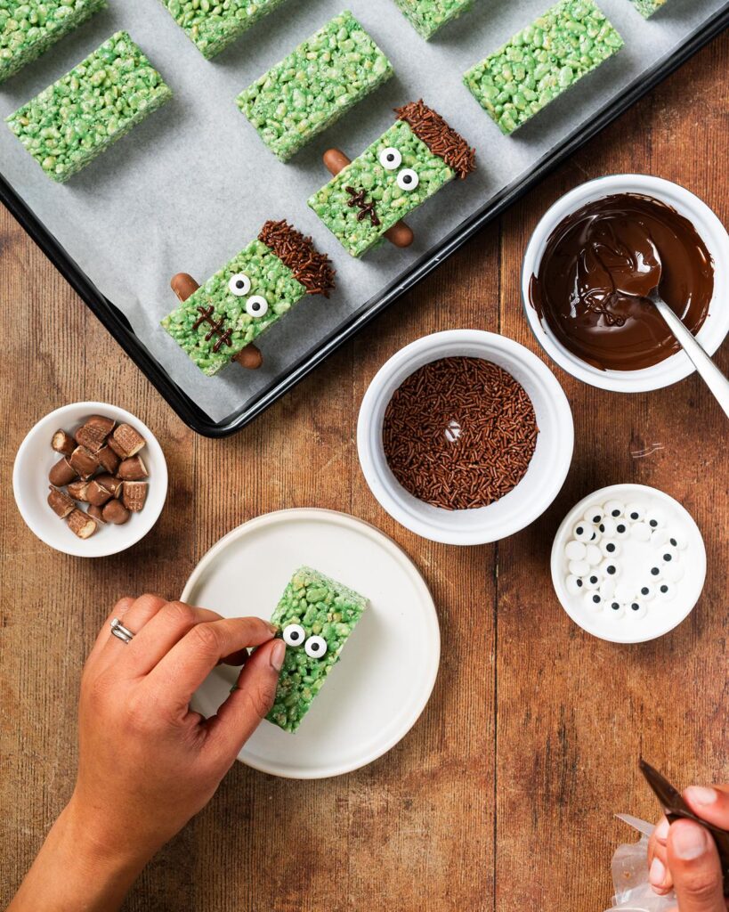 To assemble, use some melted chocolate to stick on the eyes...