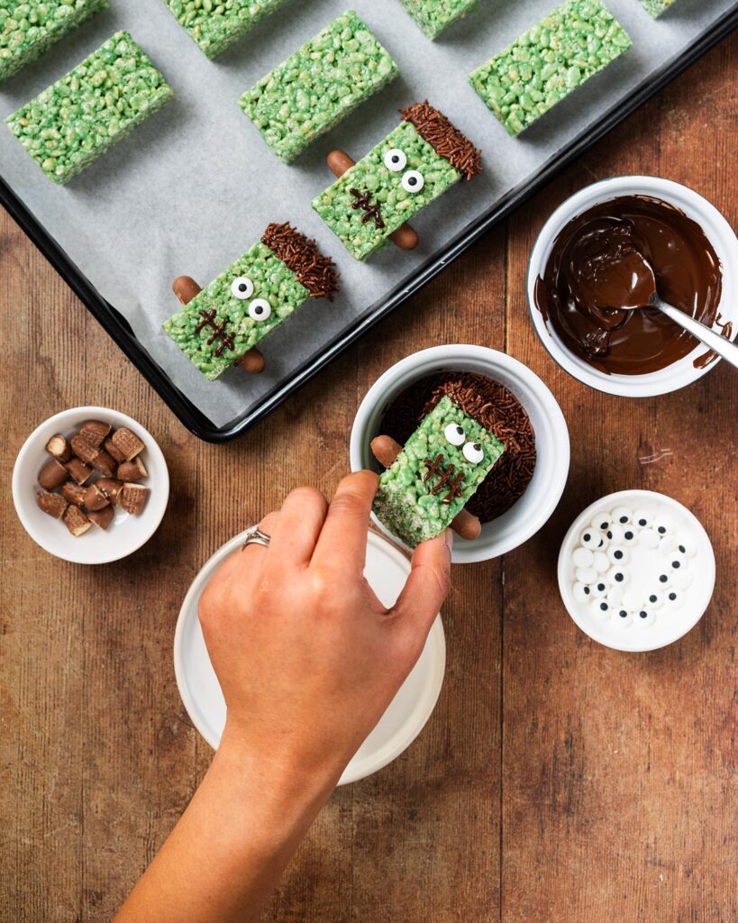 And giving our little monsters some chocolatey hair! Recipe by movers and bakers