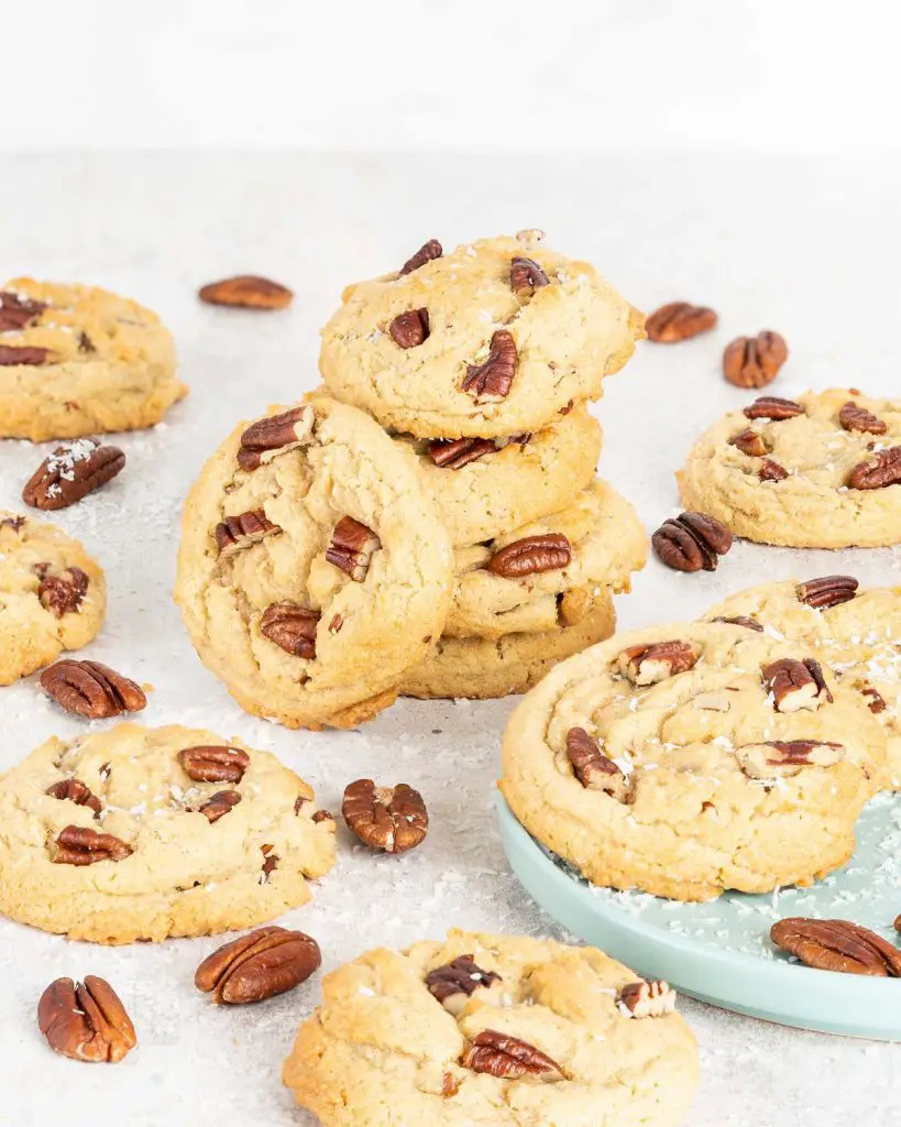Lots of coconut pecan cookies for your visual pleasure! Recipe by movers and bakers